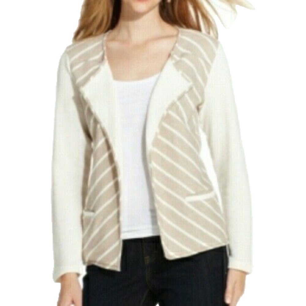 (NWT) Style&Co Women's Open Front Draped Striped Cardigan, Beige/Ivory Plus Size